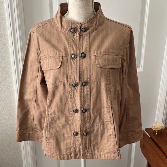 LAL Live a Little Stylish Tan Utility Jacket for Women NWOT Pockets SZ L - Picture 1 of 10